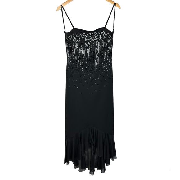 90s Vintage Taboo Sequin Embroidered Ruffle High Low Midi Slip Dress Large - Picture 1 of 12